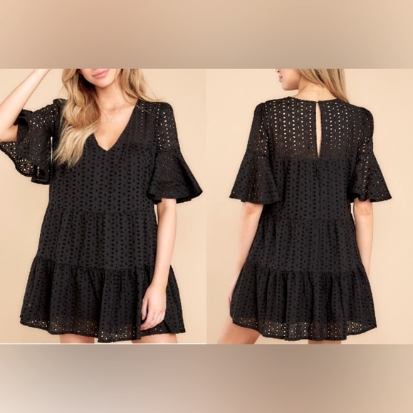 Mustard Seed Black Eyelet Short Swing Dress Size L NWT - Picture 1 of 5